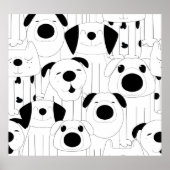 Poster Chiens mignons : dessin animé noir, blanc. (Devant)