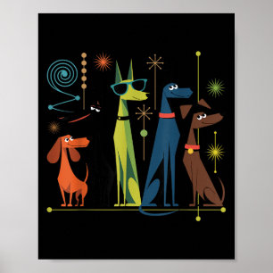 Poster Chiens modernes du milieu du siècle rétro les anné