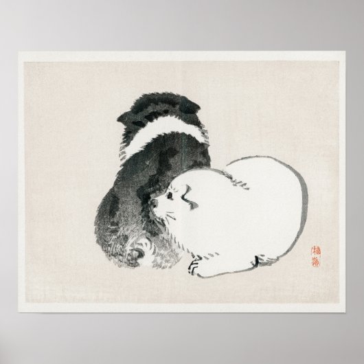 Poster Chiens noirs et blancs de Kōno Bairei (Devant)
