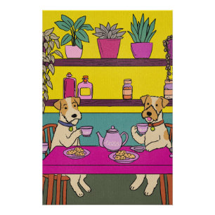 Poster Chiens prenant le thé de l'après-midi