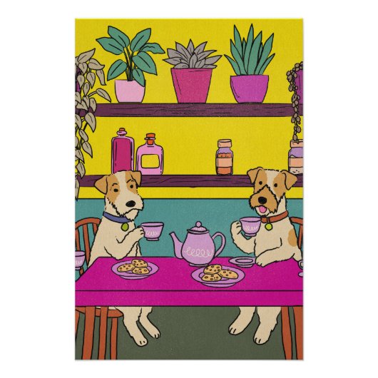 Poster Chiens prenant le thé de l'après-midi (Devant)