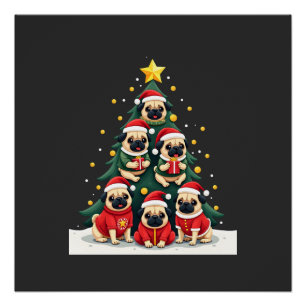 Poster Chiens Pug Arbre de Noël Mignon Noël (4)