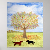 Poster Chiens teckel Arbre Promenade d'automne (Devant)