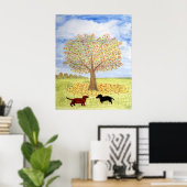 Poster Chiens teckel Arbre Promenade d'automne (Bureau à domicile)