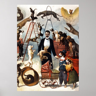 Poster Chiens vintages Cirque Illustration Art Antique