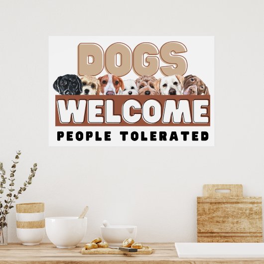 Poster Chiens Whimsical Bienvenue Personnes Tolérées Impr (Cuisine)