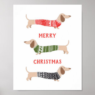 Poster Chiens Wiener Dachshund Joyeux Sweat de Noël