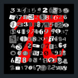 Poster Chiffres noir et blanc cool de Pi\<br><div class="desc">Voici un design amusant pour les amateurs de maths. Il comporte pi calculé à plus de 100 décimales. Les chiffres sont dans des nuances de gris variables, et chacun est dans sa propre police unique. Un pi de lettre grecque rouge vif apparaît derrière les chiffres contre un arrière - plan...</div>