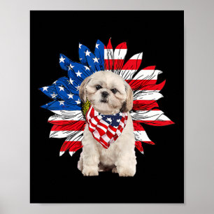 Poster Chih Tzu Drapeau Américain Tournesol Amoureux de l