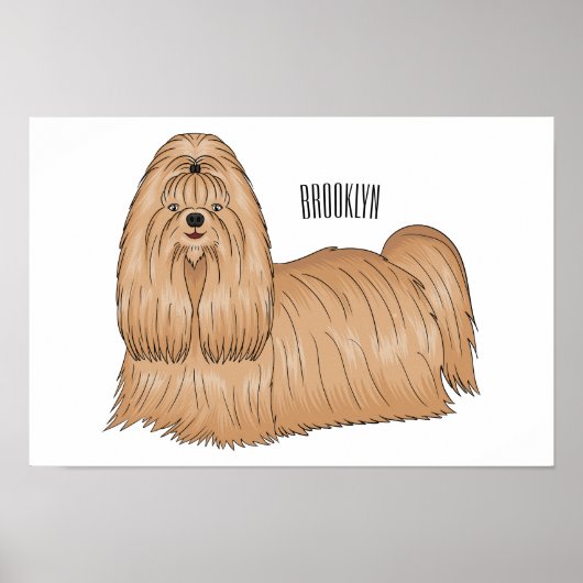 Poster Chih tzu long cheveux dessin de chien (Devant)