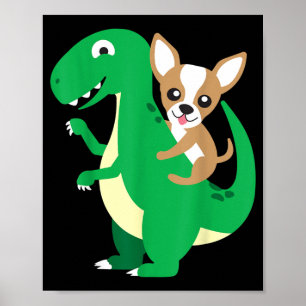 Poster Chihuahua à cheval sur un dinosaure T-Rex Dino Chi