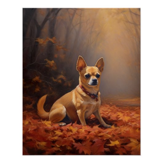 Poster Chihuahua à l'automne Leaves automne Inspire (Devant)