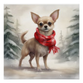 Poster Chihuahua Chien dans Noël de neige (Devant)