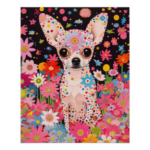 Poster Chihuahua Chien et Fleurs 002 - Bijou sur mesure
