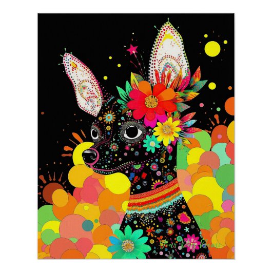 Poster Chihuahua Chien et Fleurs 004 - Bijou sur mesure (Devant)