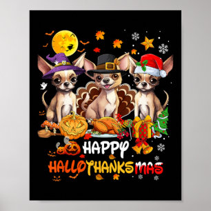Poster Chihuahua Chien Joyeux Halloween Thanksgiving Joye