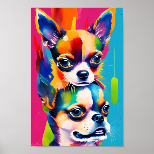 Poster Chihuahua Chiens mignons, Portrait Art numérique c (Devant)