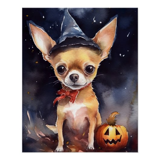 Poster Chihuahua d'Halloween avec la peur Citrouille (Devant)