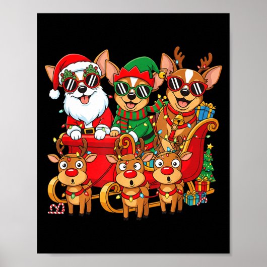 Poster Chihuahua Dog Santa Reindeer Elf Christmas Womens (Devant)
