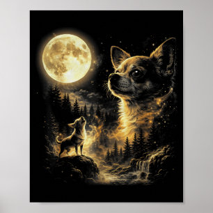Poster Chihuahua drôle hurlant à la lune parodie épique f