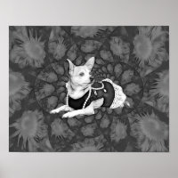 Chihuahua Floral Vintage Chien Noir Et Blanc Art