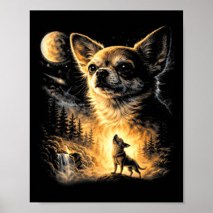 Poster Chihuahua hurlant à la lune mème de chien rétro 90