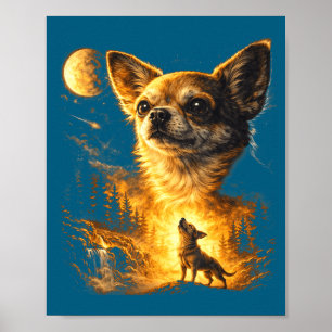 Poster Chihuahua hurlant à la lune vintage drôle