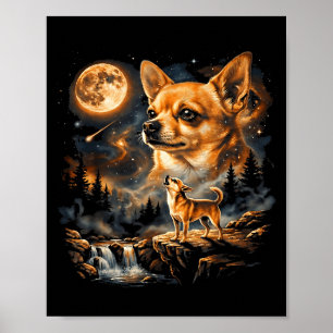 Poster Chihuahua hurlant à la lune vintage drôle de Chihu