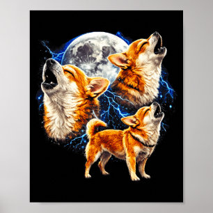 Poster Chihuahua hurlant à la Lune Vintage Drôle Trois