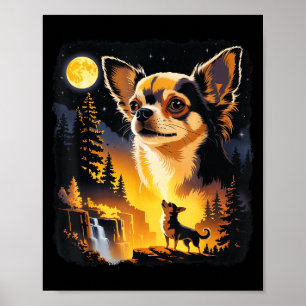 Poster Chihuahua Hurleur à la Lune Vintage Drôle de Chihu