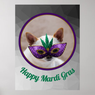 Poster Chihuahua mignon Happy Mardi Gras masque étincelan