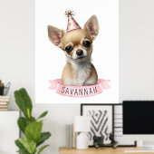 Poster Chihuahua mignon rose fantaisiste avec conception  (Bureau à domicile)