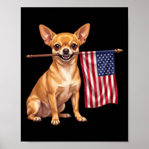 Poster Chihuahua Rétro Drapeau Américain Chien Patriotiqu
