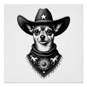 Poster Chihuahua vintage style cowboy gravure western D