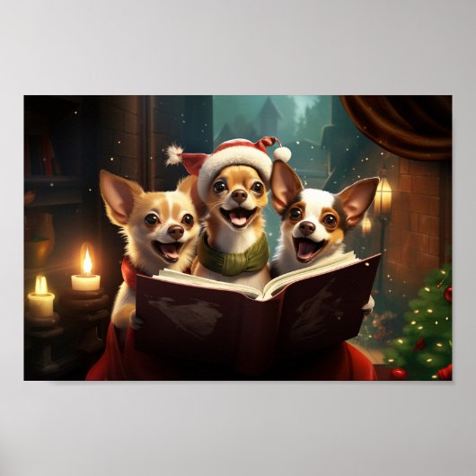Poster Chihuahuas Noël Festive de Noël Caroling (Devant)
