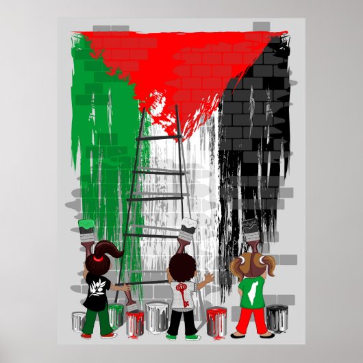 Poster Children of Gaza Painting Palestine Flag  (Devant)
