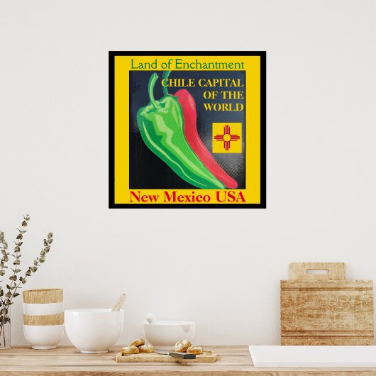 Poster Chili Capitale du monde Nouveau-Mexique Vert rouge (Cuisine)