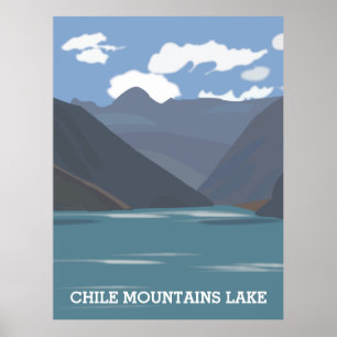 Poster Chili Montagnes Lac Vintage voyage paysage