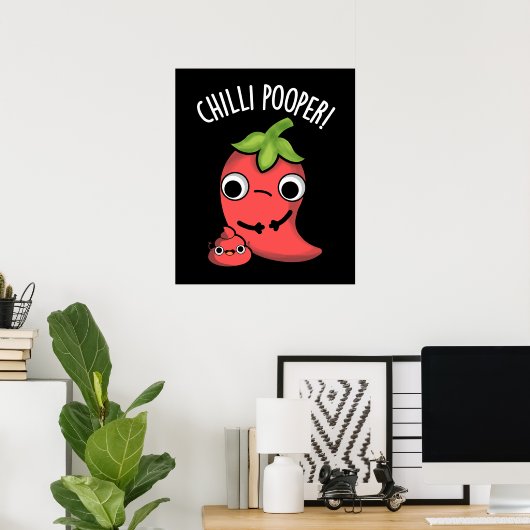 Poster Chili Poooper Funny Pepper Pun Dark BG (Bureau à domicile)