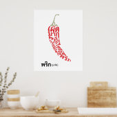 Poster Chili Shape Thai Script épicé Nourriture Word Art (Cuisine)