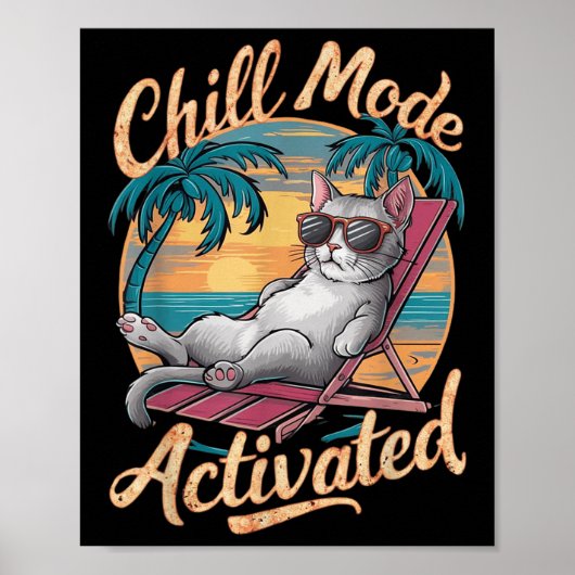 Poster Chill Mode Chat Activé Avec Gles Sur La Plage (Devant)