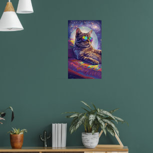 Poster Chillin de chat cosmique en Art Rainbow Shades