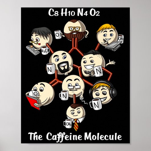 Poster Chimie Caféine Molécule Drôle Science Geek Café (Devant)