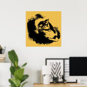 Poster Chimpanzé amusant Jaune Noir Pop Art (Bureau à domicile)