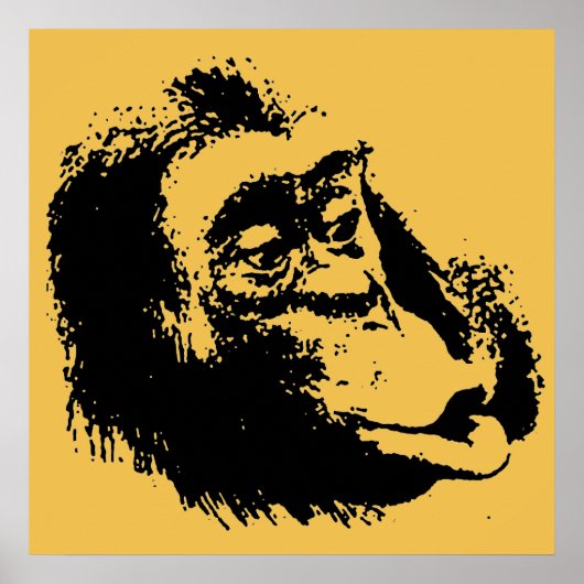 Poster Chimpanzé amusant Jaune Noir Pop Art (Devant)