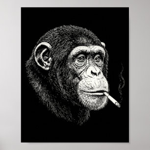 Poster Chimpanzé fumant drôle _ mème de singe y2k vintage