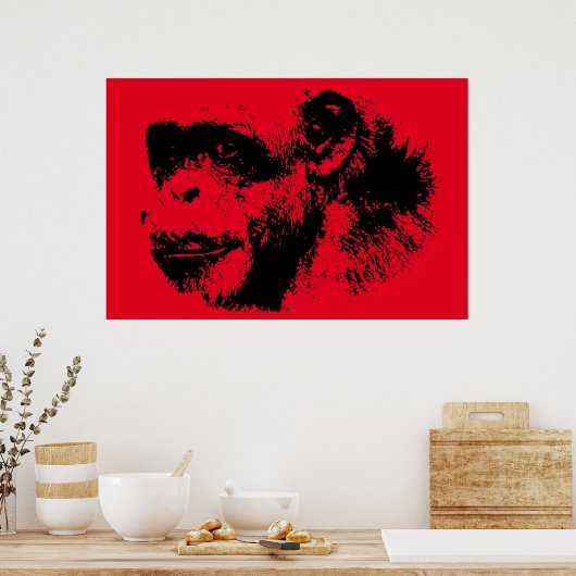Poster Chimpanzé noir et rouge (Cuisine)