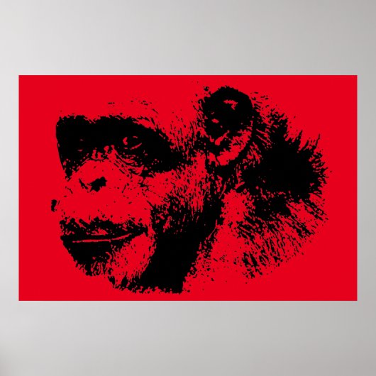 Poster Chimpanzé noir et rouge (Devant)