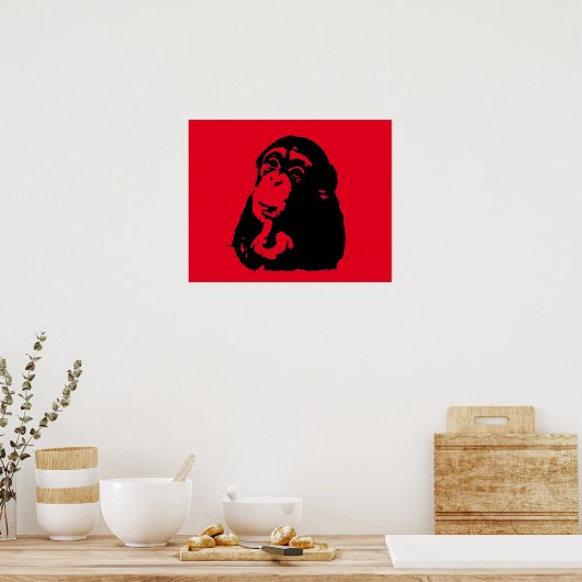 Poster Chimpanzé noir rouge Pop Art (Cuisine)