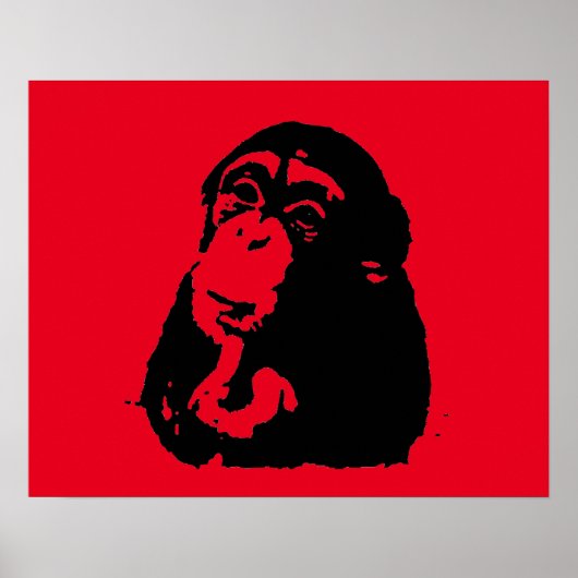 Poster Chimpanzé noir rouge Pop Art (Devant)